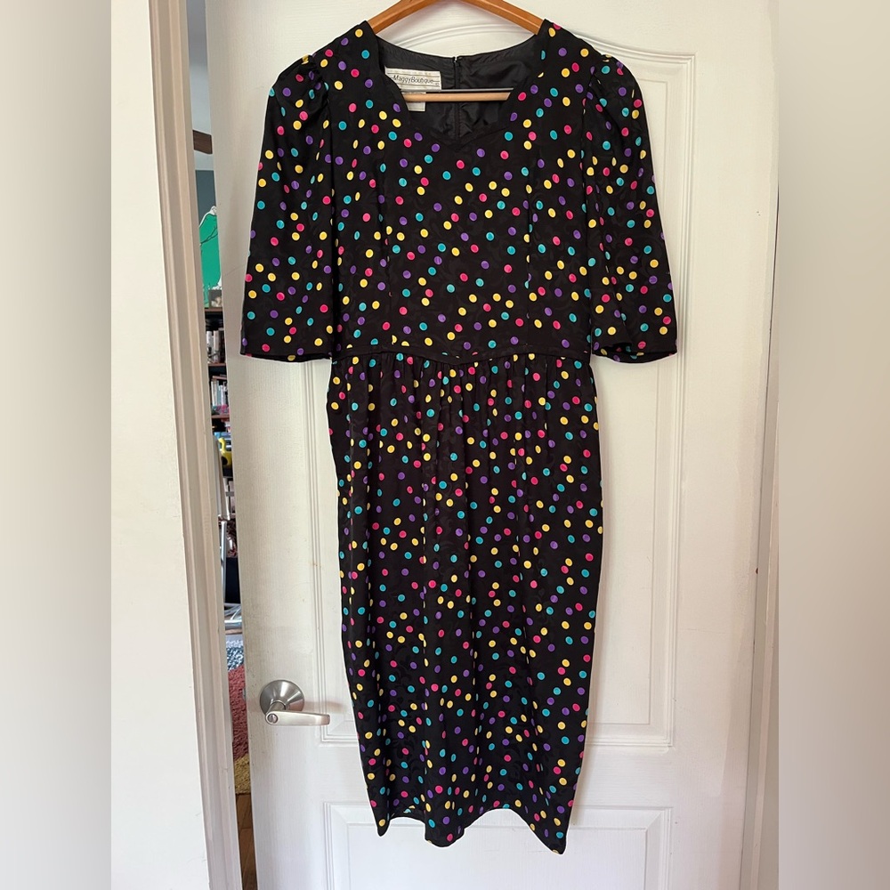 1980s/90s Maggy Boutique Colorful Polka Dot Midi Dress - Size 10
